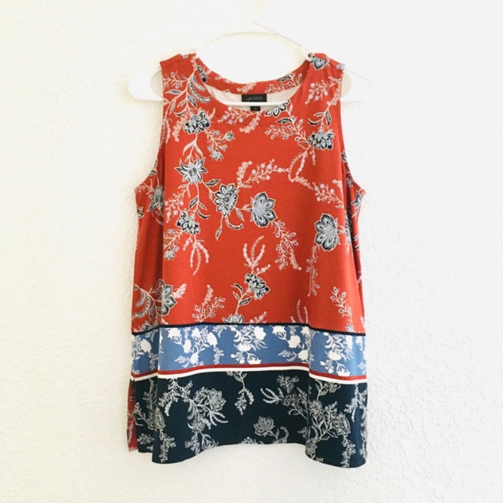 J. Jill Wearever Collection Mixed Fabrics Floral Colorblock Tank Top Size PM